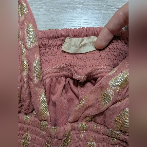 Altar'd State Pink Rose Shimmery Metallic V-Neck Sleeveless Flowy Maxi Dress - Picture 9 of 10